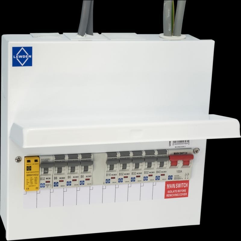 Open consumer unit showing RCBOs